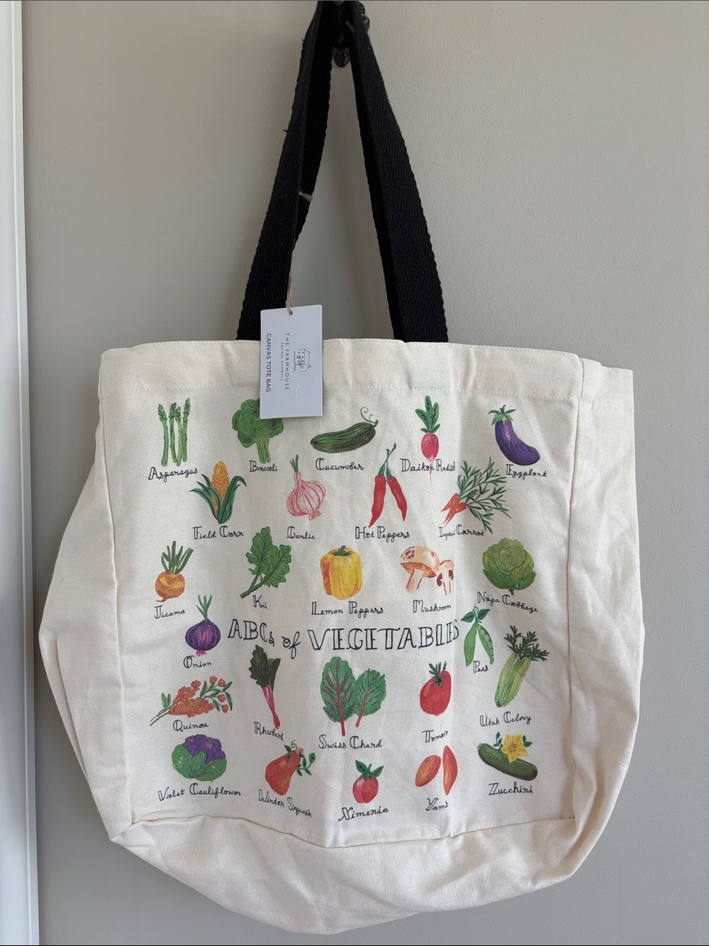The Farmhouse Rachel Ashwell Canvas Tote with Black Straps - ABC's of Vegetables